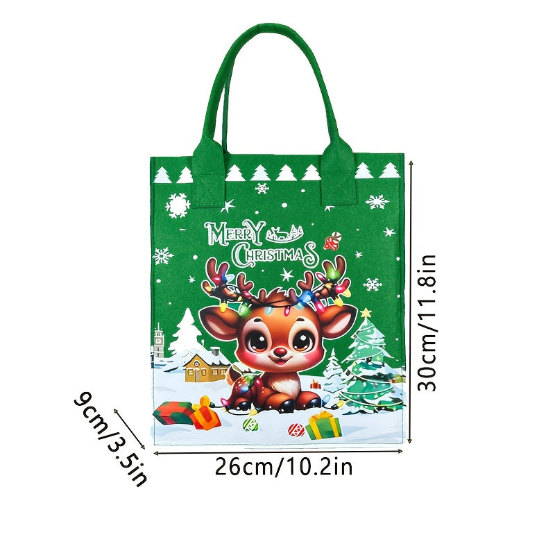 Christmas Felt Tote Bag with Pom-Poms, Simple Style, Random Color And Position, Perfect Gift