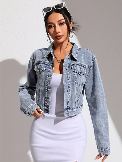 Soft-Toned Pastel Denim Jacket - Chic Button-Up Long Sleeve Jean Top - Versatile Classic Fashion for All-Season Layering, Perfect for Spring & Autumn