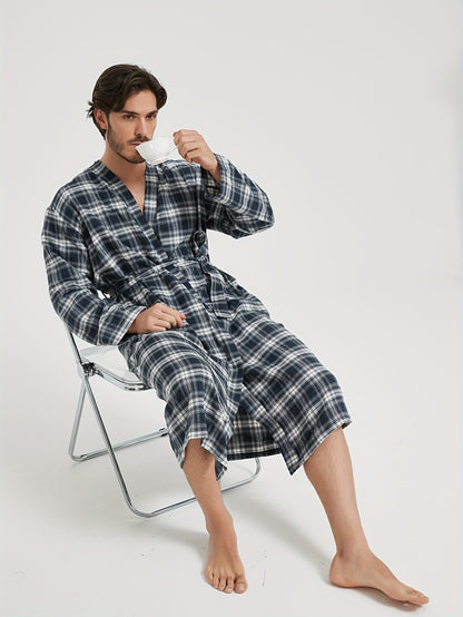 Mens' Luxurious Satin Kimono Robe - Soft, Comfortable, Elegant Sleepwear with Belt for Spa, Home, and Vacation - Solid Color and Black Plaid Patterns, Relaxed Fit, Belted Waist, and Plush Fabric for Ultimate Relaxation