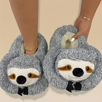 Cute Cartoon Sloth Plush Slippers - Soft Fuzzy Lined, Warm Cozy Indoor Home Shoes, Comfortable Slip-on Footwear for All Seasons - Novelty Fabric Upper, Cartoon Patterned, No Printing, Fabric Sole, and Insole