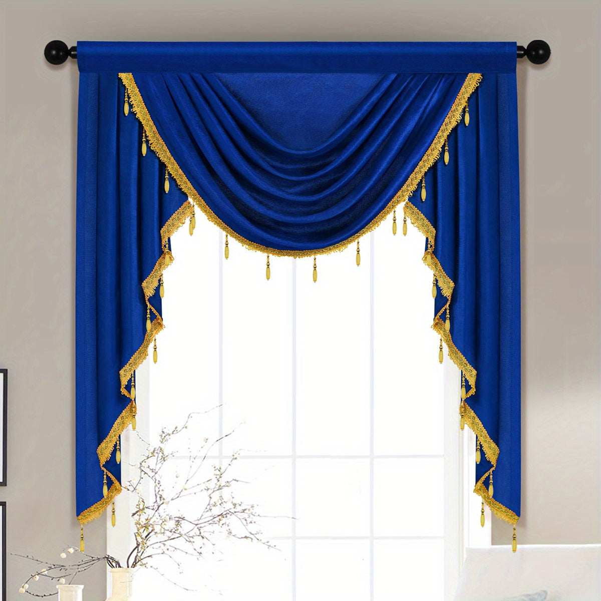 1pc Luxurious Fleece Wave Mantle Curtain Head - European-Style Rod Pocket Design with Beaded Edge, Thermal Insulation, and Easy Installation - Perfect for Living Room, Bedroom, Kitchen, and Toilet Window Door Decoration, 39inch*41inch