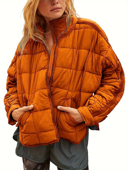 Women's Quilted Puffer Jacket Zip Up Oversized Lightweight Padded Down Coat Outerwear