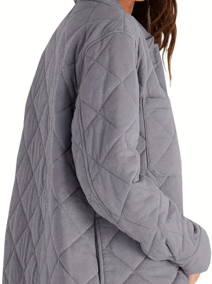 Womens Casual Lapel Collared Lightweight Quilted Jackets Fall Winter Warm Loose Puffer Outerwear