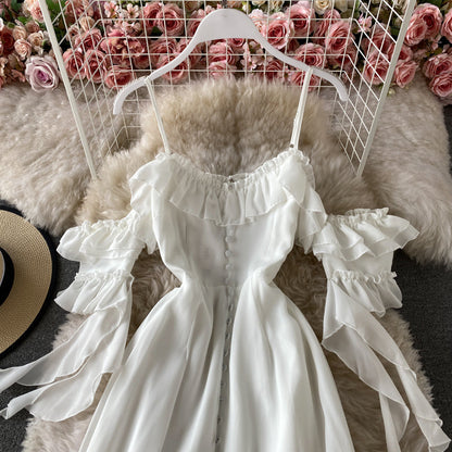 VAKKV Cute Chiffon White Dress Fashion Dress P341