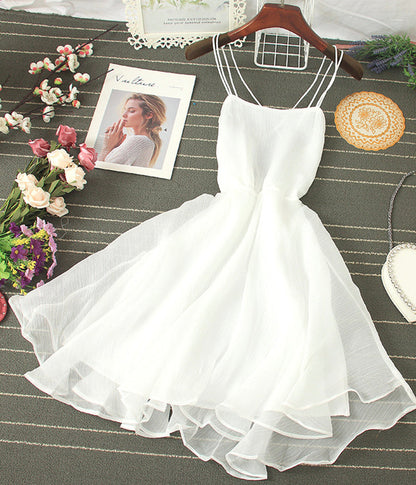 VAKKV Cute Tulle Backless Short Dress Mini Dress P343