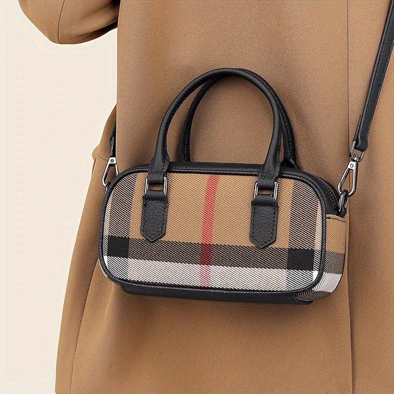 Vintage-Inspired Plaid Canvas Crossbody Bag - Stylish Lightweight Messenger Bag with Removable Strap, Zipper Closure, Polyester Lined, Edge Painted, and Occasion-Ready - Guangzhou Origin, Perfect for Everyday Use