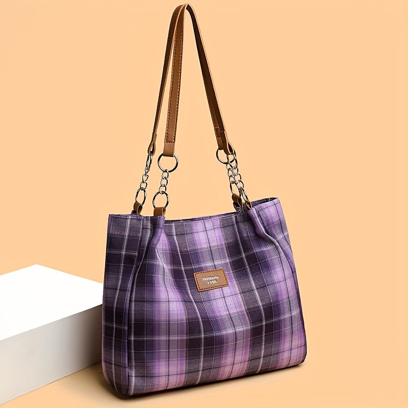 Luxurious Ladies' Plaid Tote Handbag - Spacious, Stylish, and Durable Work Bag with Ample Capacity, Multiple Compartments, and Chic Style for Daily Essentials and More