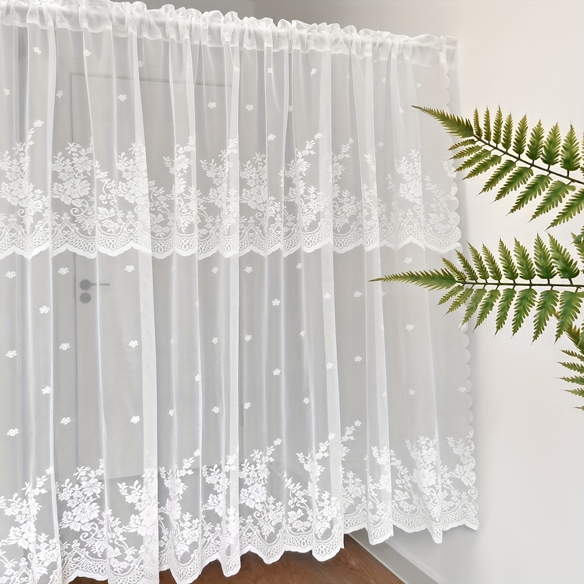 1pc Delicate Lace Small Flower Curtain Tier - Elegant Rod Pocket Design for Fresh Decor, Blocks Cabinet View, Perfect for Living Room, Bedroom, Kitchen, Window and Door Decoration