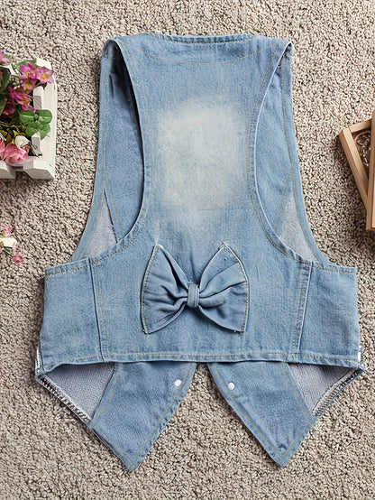 Chic Sequined Sleeveless Denim Vest - Deep V Neck, Slim Fit Crop Top, Casual Women's Fashion for Spring/Fall