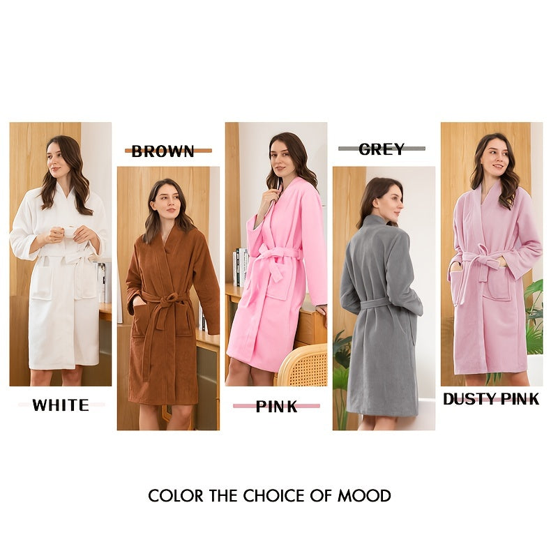 1pc Unisex Flannel Bathrobe, Thickened Long Sleeve Long Bathrobe, Warm Pajamas Shower Nightgown, Fluffy And Warm Robe For Home, Bathroom Supplies