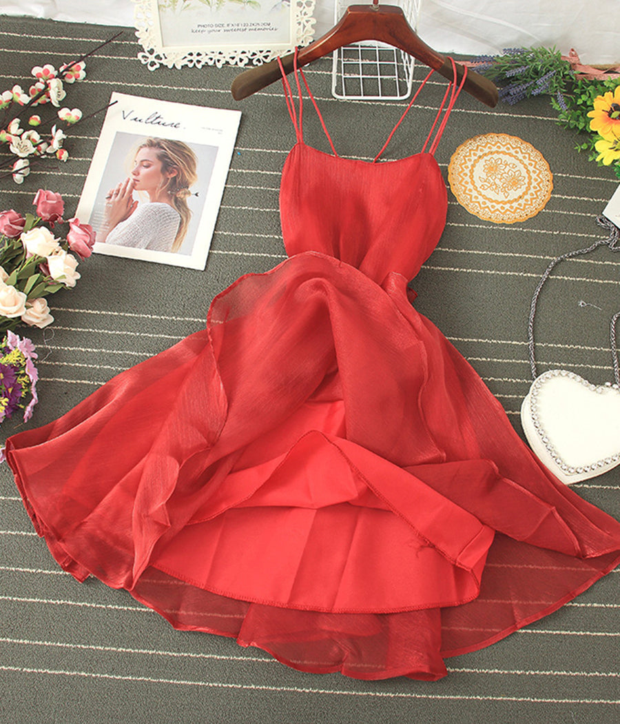 VAKKV Cute Tulle Backless Short Dress Mini Dress P343