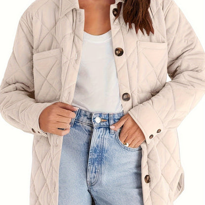 Womens Casual Lapel Collared Lightweight Quilted Jackets Fall Winter Warm Loose Puffer Outerwear