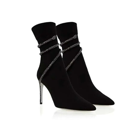 Autumn And Winter New Snake-Shaped High-Heeled Elastic Diamond Socks Knit Short Boots Kq8