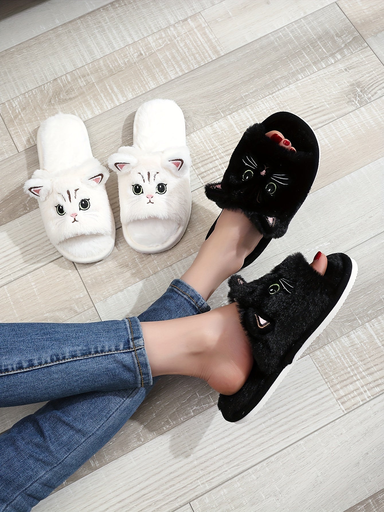 Cute Cartoon Cat Plush Slippers - Ultra Soft, Fuzzy, Warm, Non-Slip, Cozy, Comfy Indoor Bedroom Footwear with Fabric Insole and EVA Sole for Cold Winter Days