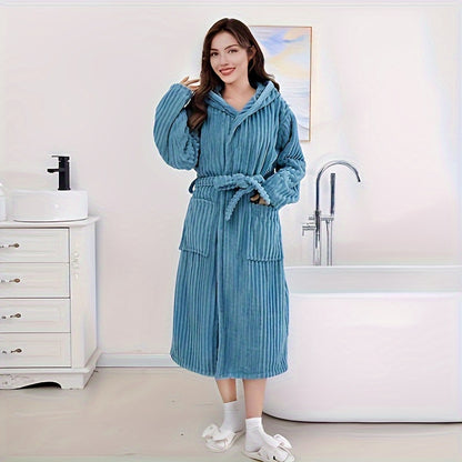 1pc Solid Color Super Absorbent Bathrobe With Pocket, Soft And Skin-friendly Classic Household Bathrobe, Quick-drying Elastic Adjustable Bathrobe For Men And Women, Bathroom Supplies, Home Supplies