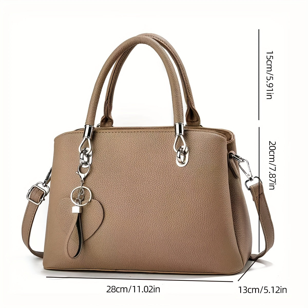 Elegant Large Capacity Tote Bag, PU Leather Versatile Shoulder Handbag With Charm, Fashionable Office Commuter Bag