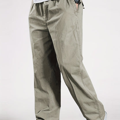 Men's Cotton Casual Pants - Solid Color, Loose Fit Cargo Trousers for Spring & Fall, Machine Washable