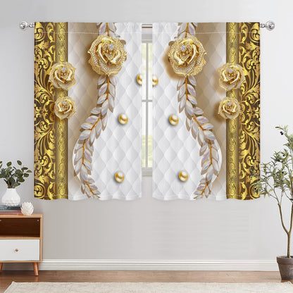 2pcs Modern European Style 3D Curtain Three-dimensional Golden Flower Semi Blackout Curtain For Bedroom Living Room Window Kitchen Office Home Decoration