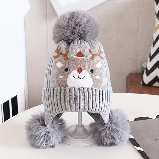 1pc Fashionable And Cute Christmas Elk Baby Hat Thickened Children's Warm Hat For Christmas Day for stocking stuffers