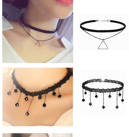 vakkv  Cross-Border New Lace Retro Clavicle Chain Tassel Choker Gothic Necklace Lolita Necklace Suit Collar for Women