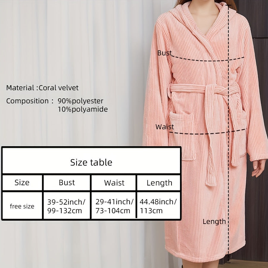 1pc Ultra-Plush Coral Fleece Hooded Bathrobe - Soft, Absorbent, Skin-Friendly Bath Towels - With Pockets, Microfiber Knitted, Non-Shedding, Easy Wear, Perfect for Bathroom Relaxation