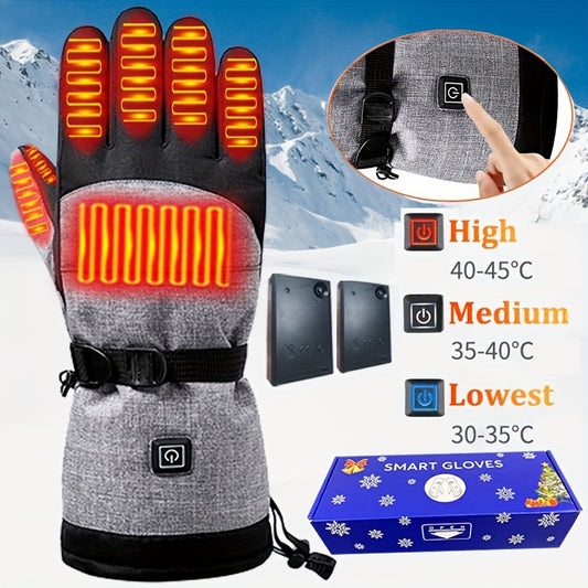 1 Pair Winter Outdoor Heated Gloves, Full Finger Touch Screen, Waterproof Thermal Gloves for Skiing, Running, Cycling, Hiking, Hunting, Fishing, Polyester Fabric, Hand Washable, Drawstring Closure, Festive for Christmas, Halloween, New Year, Labor Day