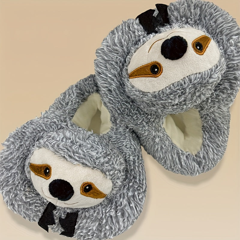 Cute Cartoon Sloth Plush Slippers - Soft Fuzzy Lined, Warm Cozy Indoor Home Shoes, Comfortable Slip-on Footwear for All Seasons - Novelty Fabric Upper, Cartoon Patterned, No Printing, Fabric Sole, and Insole