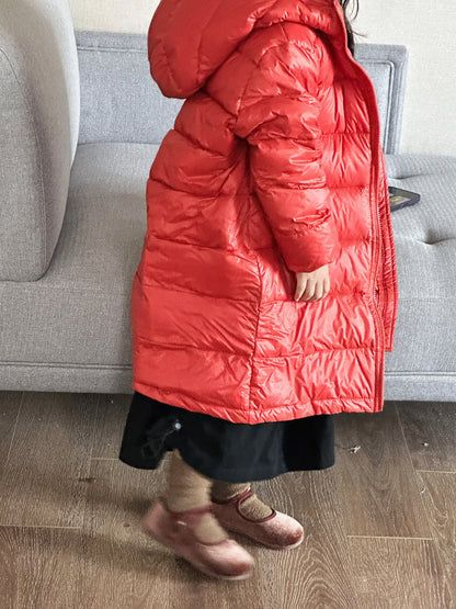 Girls Lightweight Down Jacket With Hood, Long Zipper Up Kids Snowsuit Winter Clothes