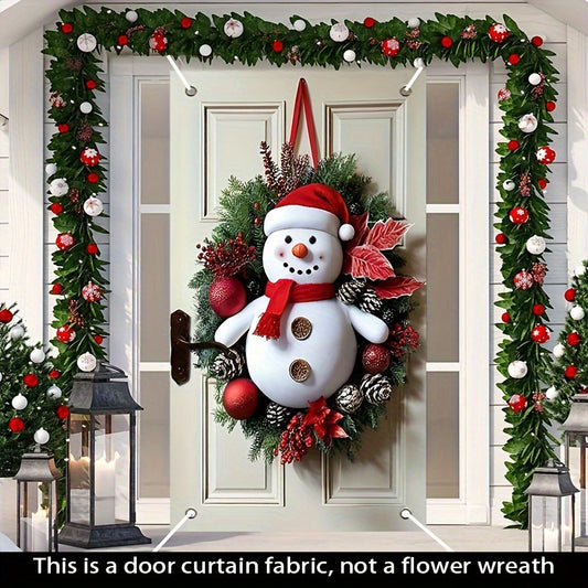 1pc Modern Polyester Snowman Wreath, New Year Door Curtain with Tassel Decoration, No Battery Required, Indoor/Outdoor Festive Wall Hanging for Entrance, Holiday Gift Idea