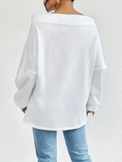 Cozy Off-The-Shoulder Drawstring Pullover Sweatshirt - Women's Casual Long Sleeve Crew Neck Apparel for Spring & Fall - Soft, Breathable, and Comfortable Fashion Clothing