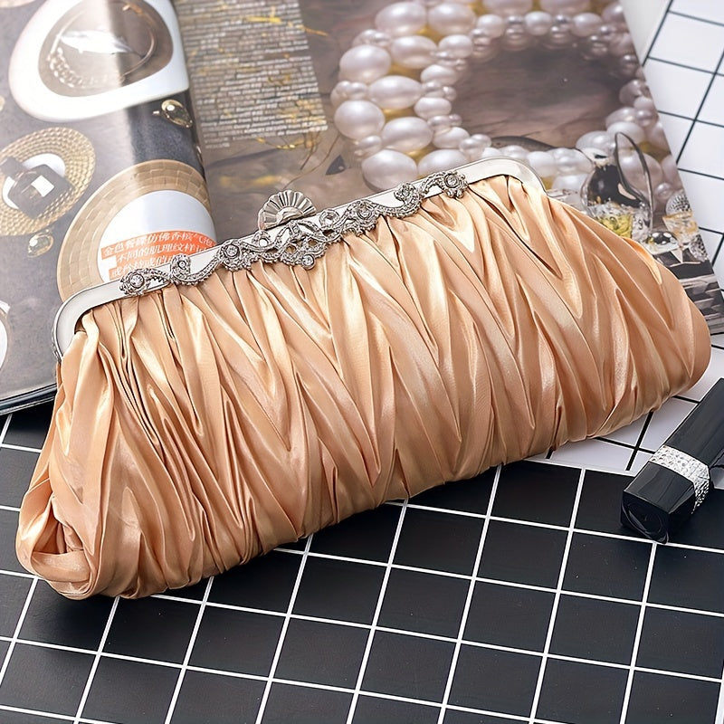 Luxurious Pleated Evening Clutch Handbag - Exquisite Formal Design, Compact Clutch Purse Style, Timeless Classic Silhouette - Perfect for Wedding Celebrations, Ideal for Prom Night, Suitable for Formal Dinner Parties, Great for Banquet Events