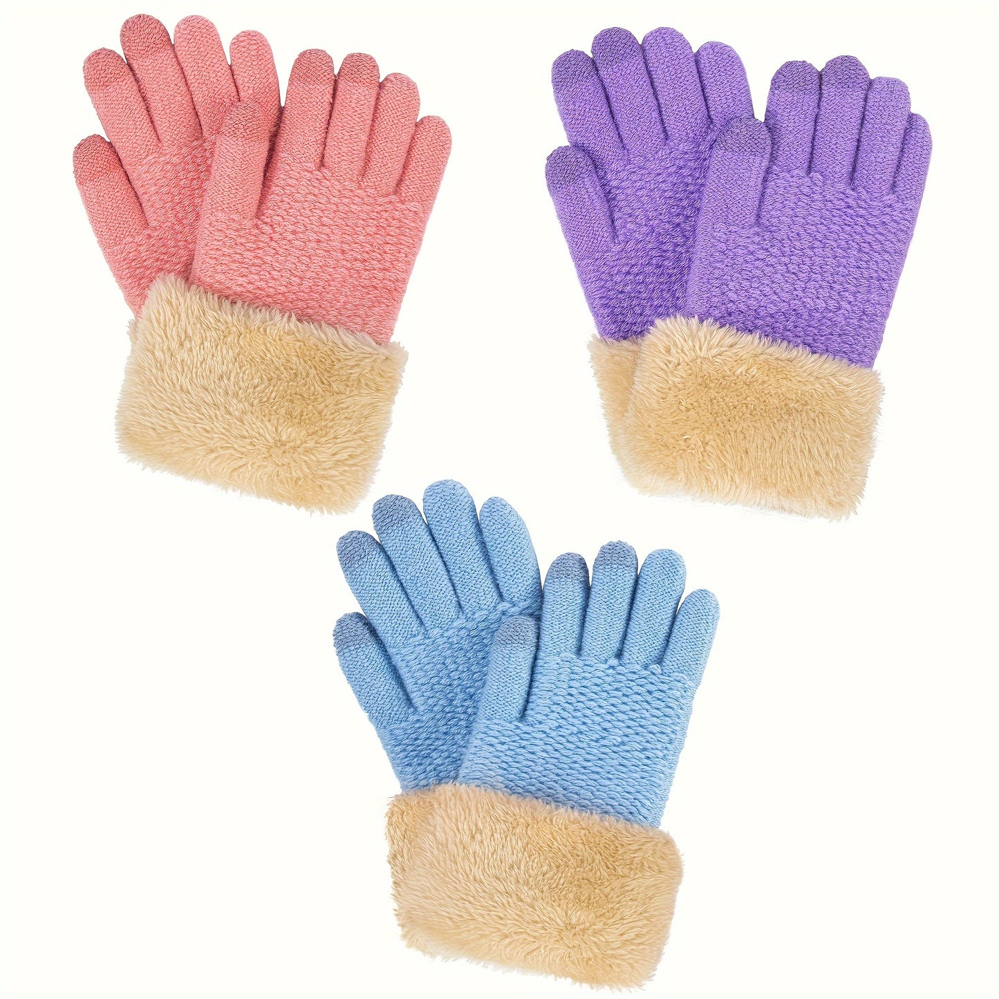 Winter Gloves 3 Pack Touchscreen Winter Solid Knit Mitten