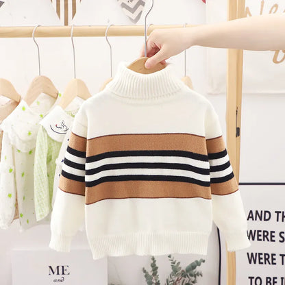 Spring New Baby Boys Girls Sweaters Turtleneck Striped Baby Kids Sweaters Soft Warm Long Sleeve Turtleneck Winter Sweaters