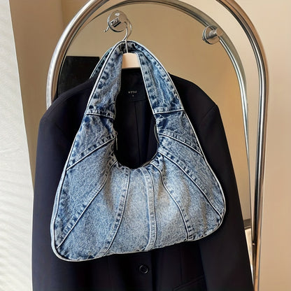 Stylish Denim Underarm Bag - Durable, Spacious, Trendy, Perfect for Daily Use and Shopping, Ideal for Women with Multiple Compartments and Adjustable Straps