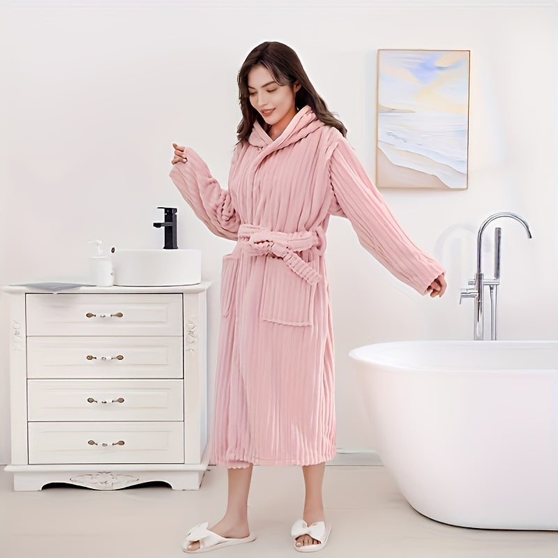 1pc Solid Color Super Absorbent Bathrobe With Pocket, Soft And Skin-friendly Classic Household Bathrobe, Quick-drying Elastic Adjustable Bathrobe For Men And Women, Bathroom Supplies, Home Supplies