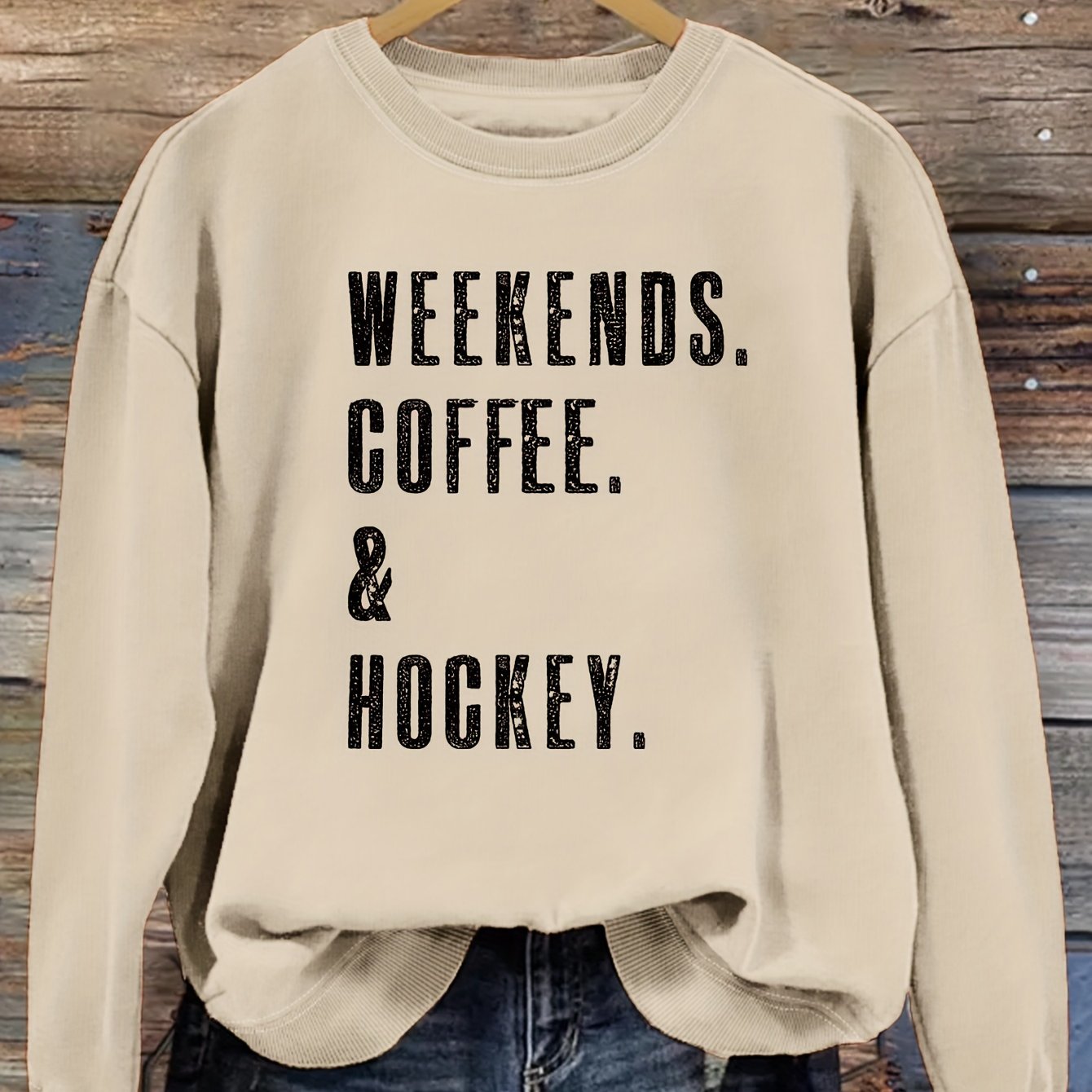 Fall Comfort Hockey Sweatshirt - Casual Women's Crew Neck Pullover, Easy-Care & Cozy Fit