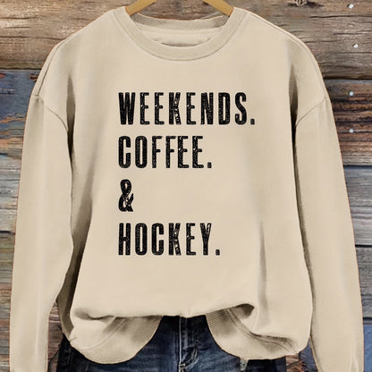 Fall Comfort Hockey Sweatshirt - Casual Women's Crew Neck Pullover, Easy-Care & Cozy Fit