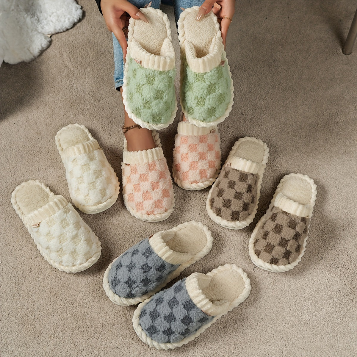 Cozy Plaid Women's Slippers - Soft, Warm, Non-Slip Sole With Quiet Fuzzy Lining For Indoor Comfort