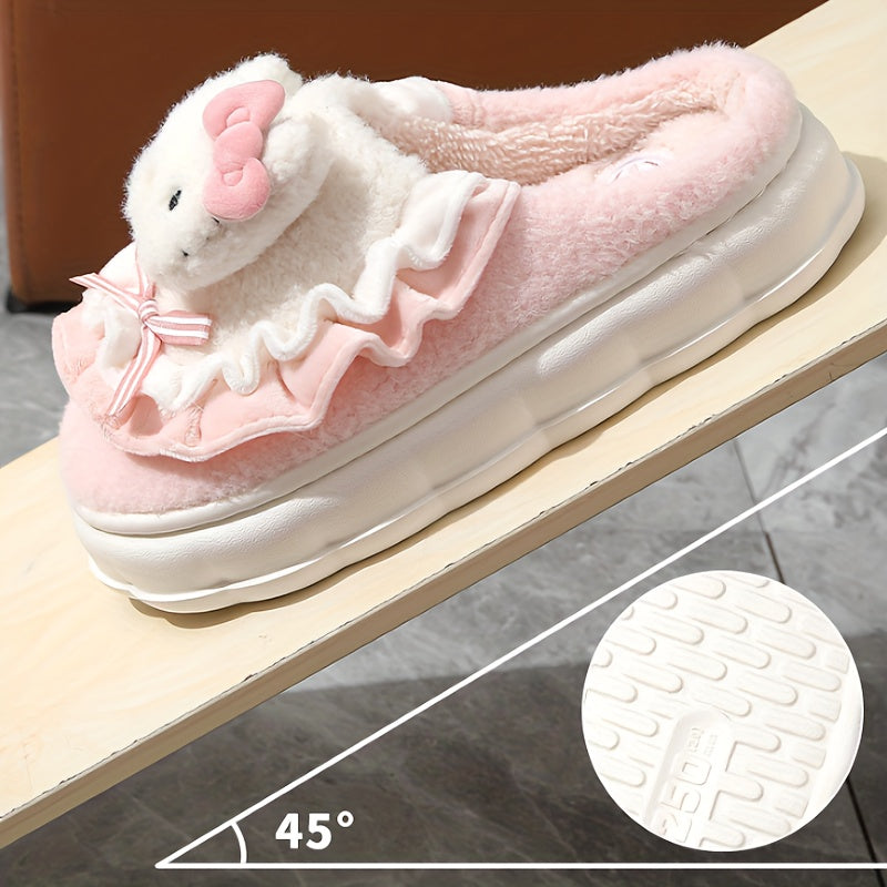 Adorable Sanrio Hello Kitty & Melody Plush Slippers - Soft, Fuzzy, Non-Slip, Warm, Cozy, Slip-On Indoor Shoes for Women and Girls - Perfect for Home, Lounge, or Relaxation