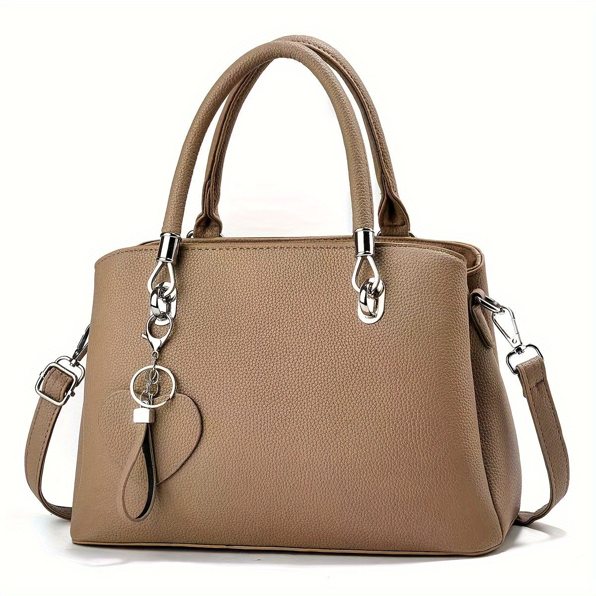 Elegant Large Capacity Tote Bag, PU Leather Versatile Shoulder Handbag With Charm, Fashionable Office Commuter Bag