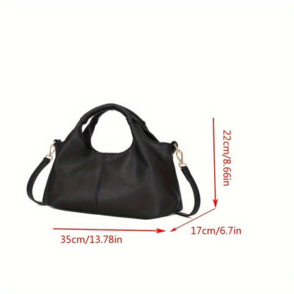 Vintage Style PU Leather Tote Bag with Zipper Closure, Polyester Lined, Classic Black Shoulder Handbag with Edge Paint, Durable Casual Large Capacity Purse for Women - Guangzhou Crafted