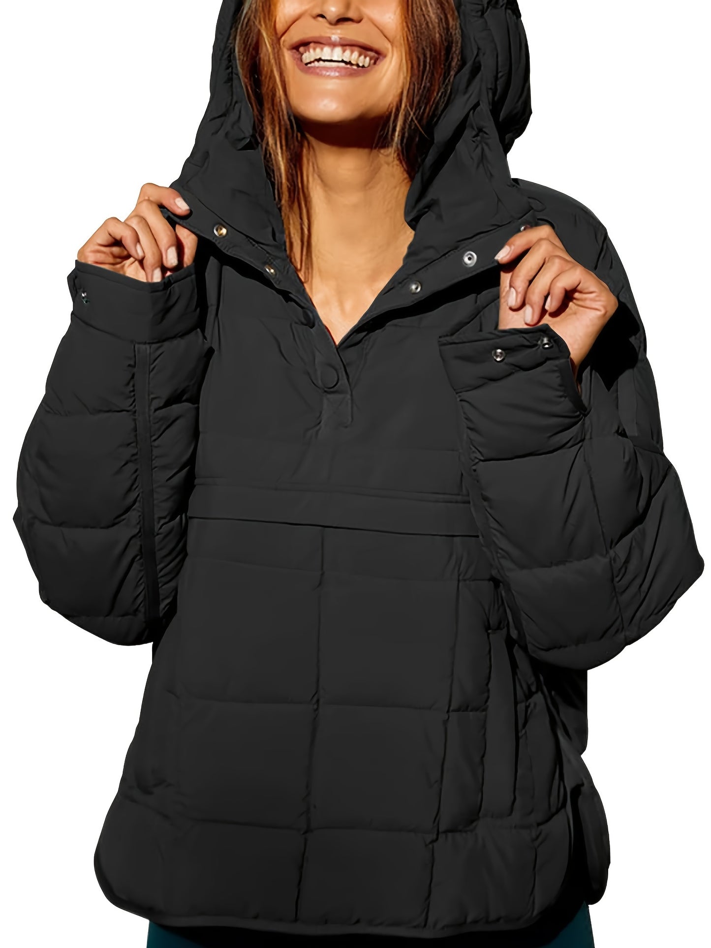 Ultra-Warm Down Puffy Coat - Women's Long Sleeve Hoodie with Button Front, Casual Pockets, and Water-Resistant Design for Fall & Winter - Soft, Lightweight, and Comfortable Clothing