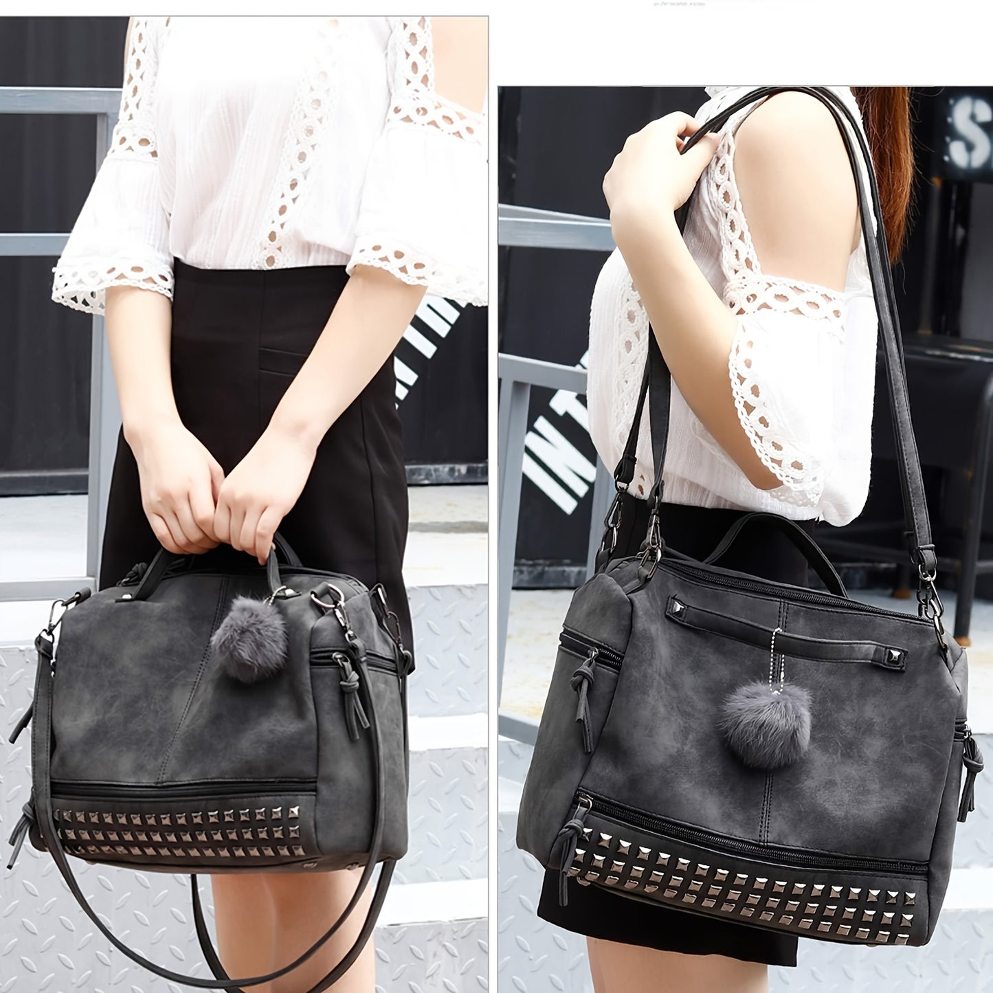 Womens Edgy Studded Punk Shoulder Bag - Spacious Casual Hobo Satchel Purse with Rebellious Attitude for Everyday Wear - Perfect for Rocker Chic Fashionistas