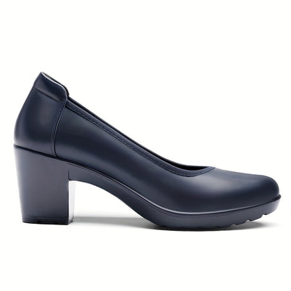 Womens Classic Round Toe Pumps - Cushioned Low Heel, Ultra-Comfortable - Durable Synthetic Leather, Perfect for Work & Dress - Timeless Style