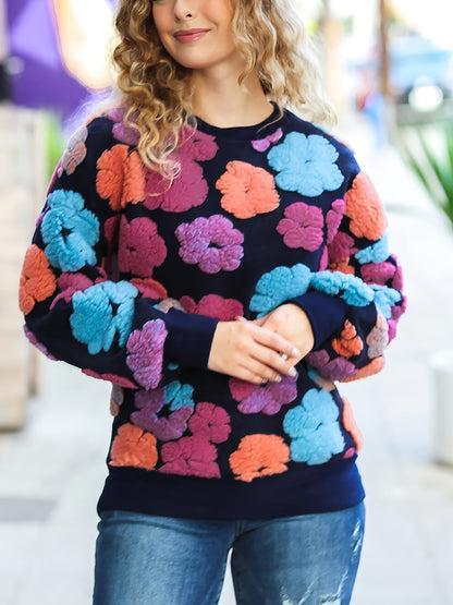 Chic Floral Patterned Womens Pullover Sweatshirt - Stylish & Warm, Long Sleeve Crew Neck for Autumn/Winter - A Fashionable Everyday Essential