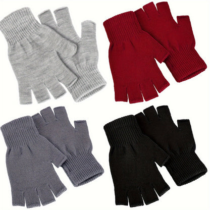 4 Pairs Winter Half Finger Gloves Knitted Fingerless Mittens Warm Stretchy Gloves for Men and Women