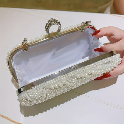 Dazzling Pearl Rhinestone Evening Clutch - Sparkling Glamorous Bag for Chic Weddings, Parties & Proms - Perfect for Carnaval and Music Festivals