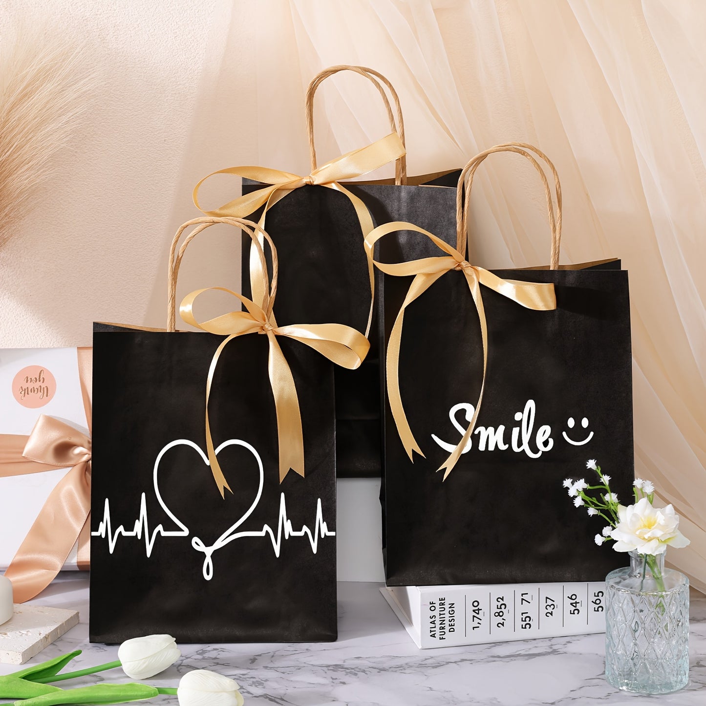 110pcs Black/Brown Gift Bags Paper Gift Bags With Handles, Christmas Gift Bags, Medium Sizes Gift Bags Bulk, Paper Bags For Small Business, Shopping Bags, Retail Bags, Party Bags, Favor Bags, 8x4x10 In