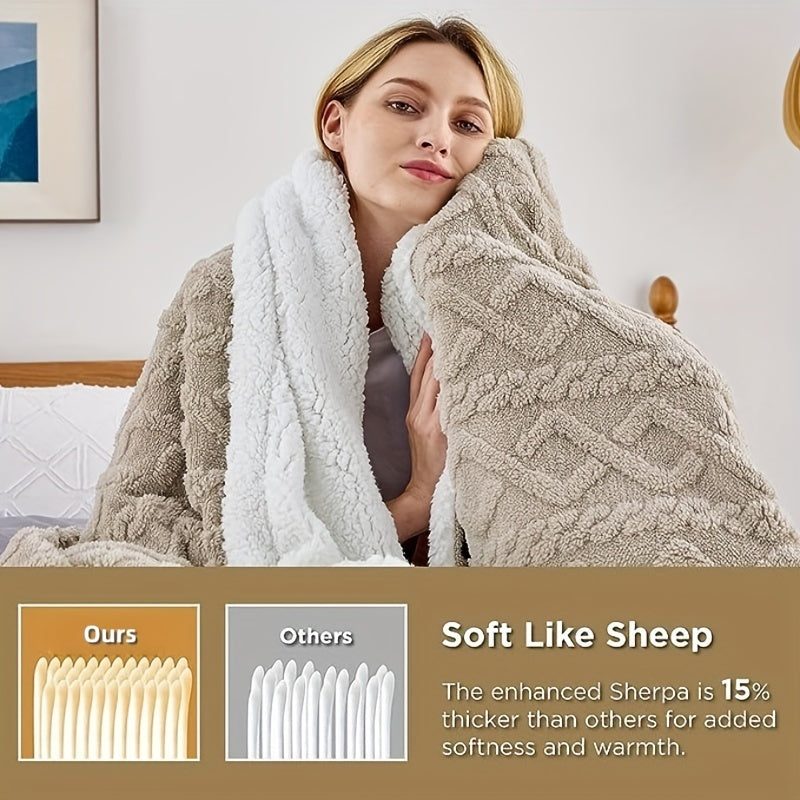 1pc Sherpa Blanket For Couch Sofa - Fuzzy Soft Cozy Blanket For Bed, Fleece Thick Warm Blanket For All Seasons, Fall Blanket