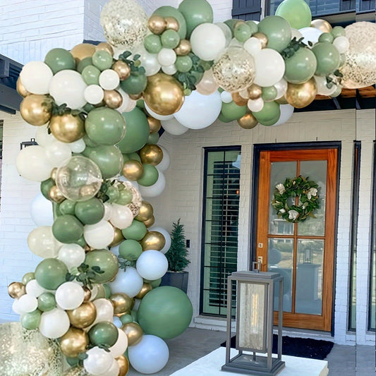 Elegant Sage & Olive Balloon Garland Kit 137pcs - No Power Needed, Perfect for Weddings, Birthdays, & Celebrations